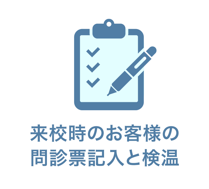 来校時のお客様の問診票記入と検温